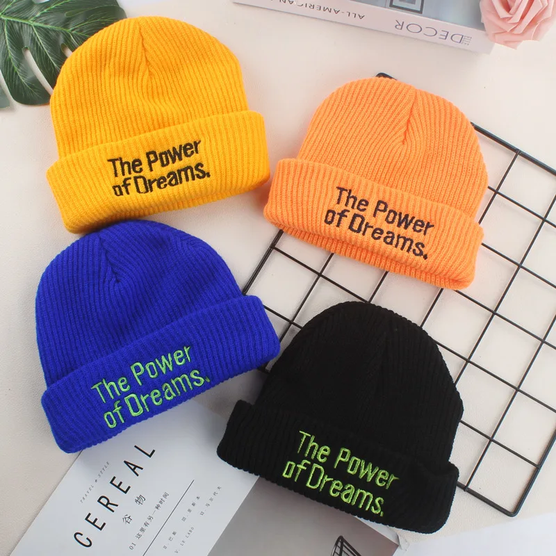 Зимняя шапка с вышивкой для мужчин и женщин однотонная вязаная Милая унисекс из