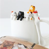 cute cat ceramic spoon for coffee tea mini short handle creative spoon drinking tools kitchen gadget flatware tableware