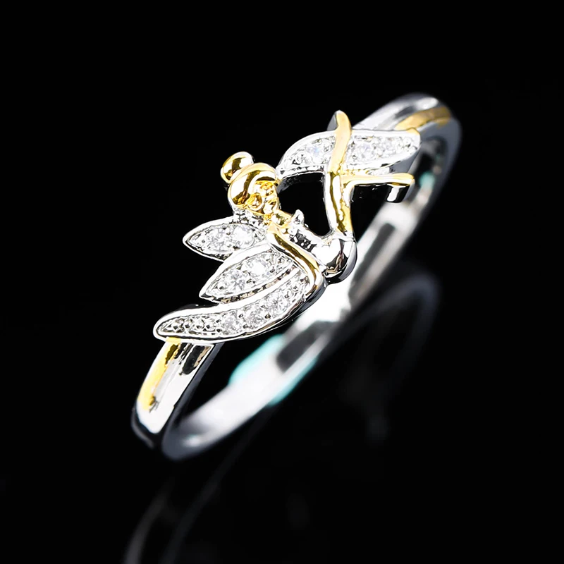 Милый ангел Кольца простой очарование кубического циркония крылья Цветочная