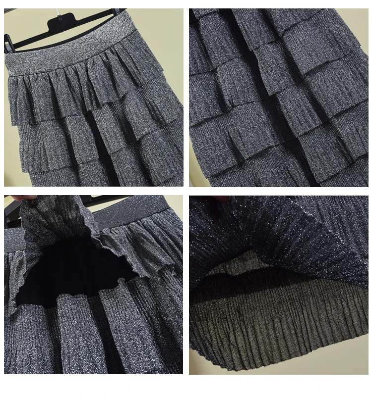 Многослойная юбка макси Cakee серебристая блестящая плиссированная до щиколотки с