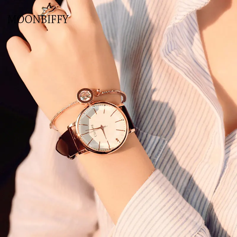 

Polygonal Dial Design Women Watches Luxury Fashion Dress Quartz Watch Ulzzang Popular Brand White Ladies Leather Wristwatch