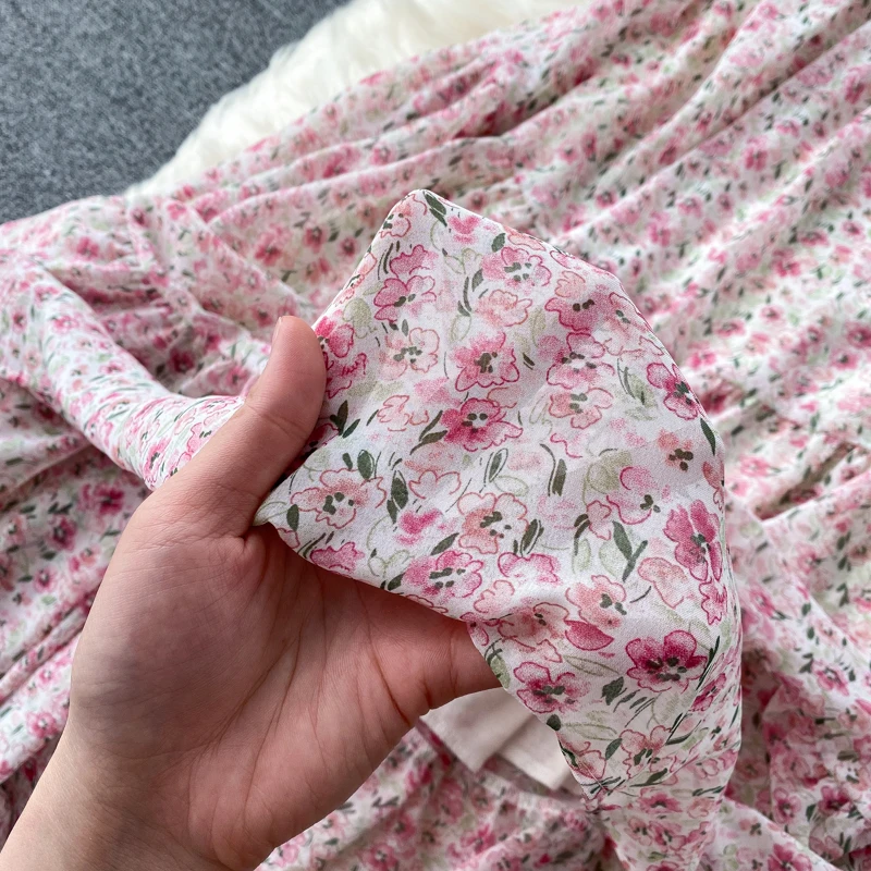 

Sweet Chiffon Dress Female Summer 2020 New Seaside Holiday Short-sleeved Floral Dress Woman Summer Clothes Vestidos