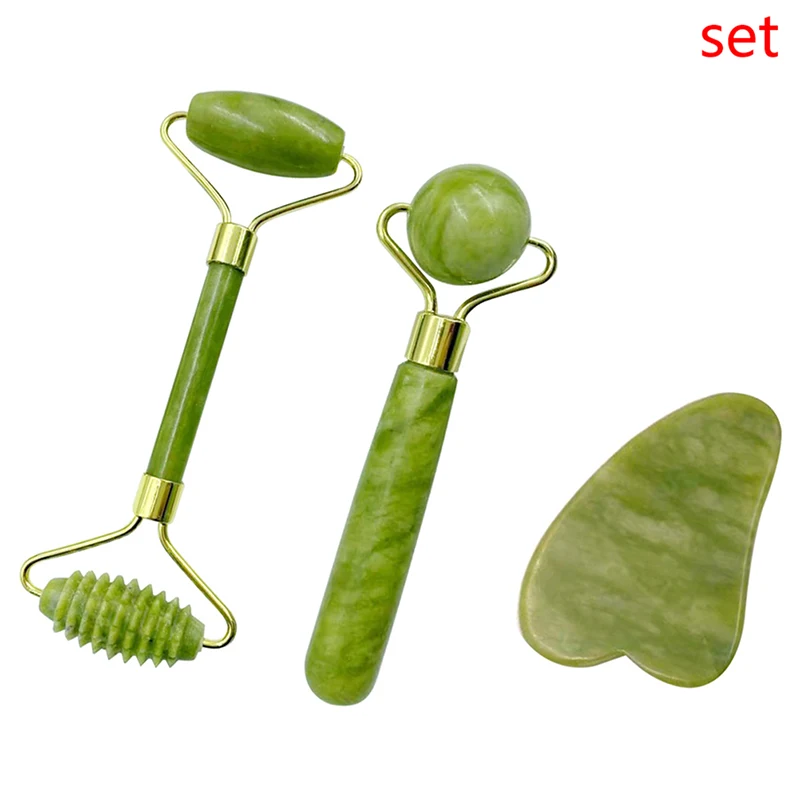 

Face Roller Slimming Jade Roller Set Real Jade Scraper Jade Massager Gua Sha Board Facial Massager Face Massage Roller