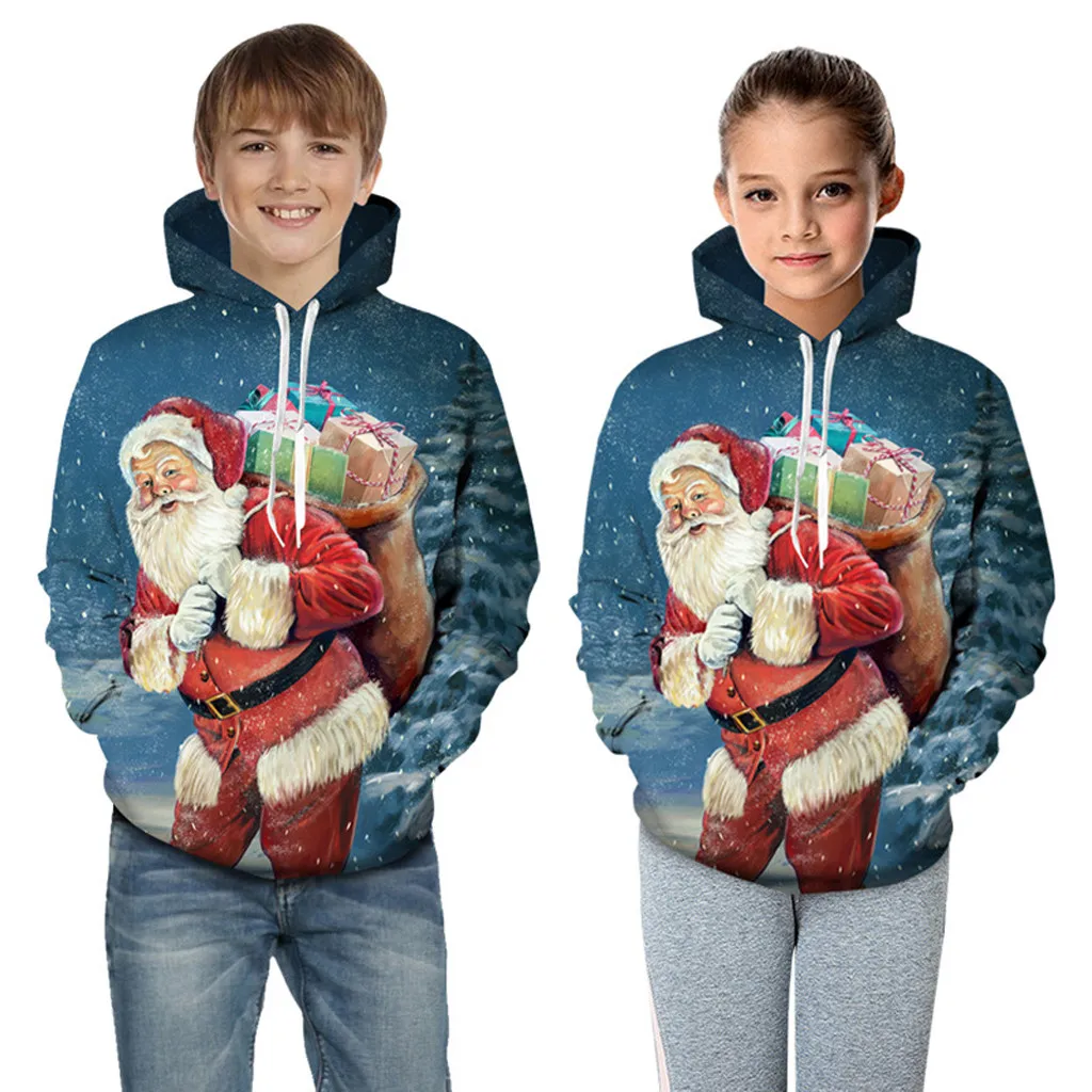 Осень зима 2019 Рождественская Толстовка с капюшоном для мальчиков и девочек