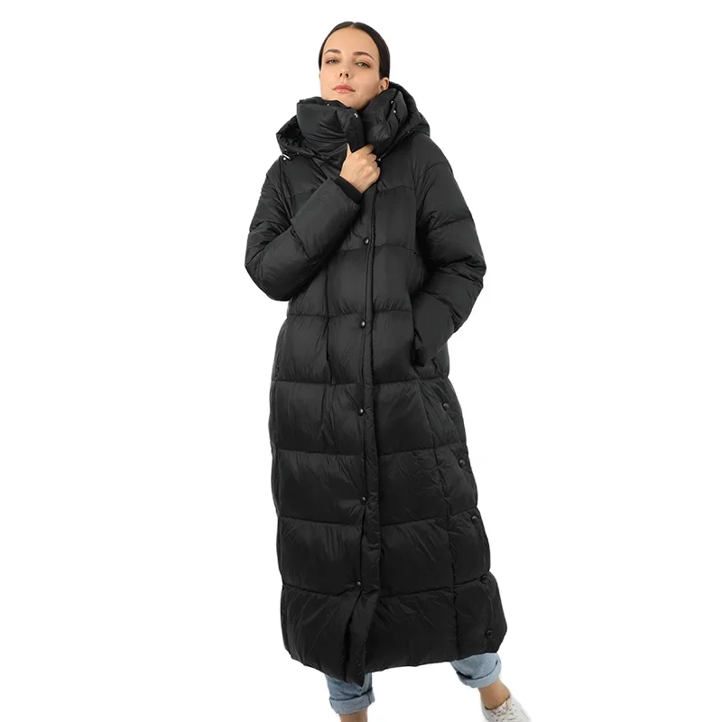 Women's Long Down Jacket Parka Outwear With Hood Quilted Coat Female Office Lady Cotton Clothes Warm Fashion Top Quality 19-079