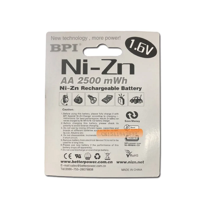 8Pcs NiZn Ni-Zn 1.6V AA 2500mWh Rechargeable Battery + smart Charger Much Powerful and stronger than Ni-MH battery | Электроника