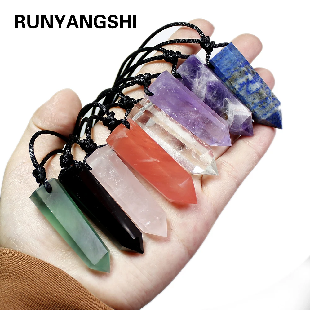 Runyangshi 1 шт. исцеляющий КРИСТАЛЛ ТОЧКА чакры Подвески шестиугольные кварцевые