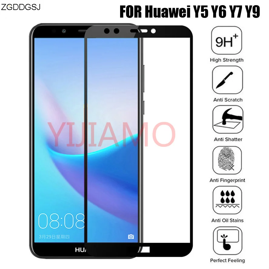 

9D закаленное стекло для Huawei Y5 Y6 Y7 Prime Y9 2018 полная Защита экрана для Huawei Y6 Y7 Y9 Prime 2019 Защитная стеклянная пленка