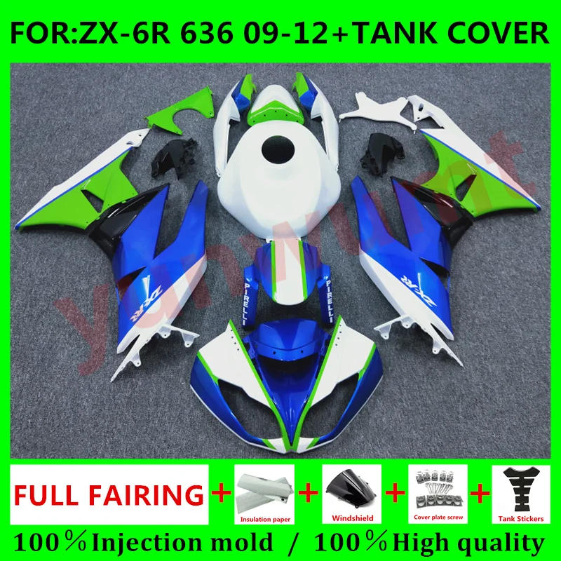 

New ABS Motorcycle Fairings tank cover Kit for kawasaki Ninja ZX-6R ZX6R 09 10 11 12 636 2009 2010 2011 2012 fairing green blue