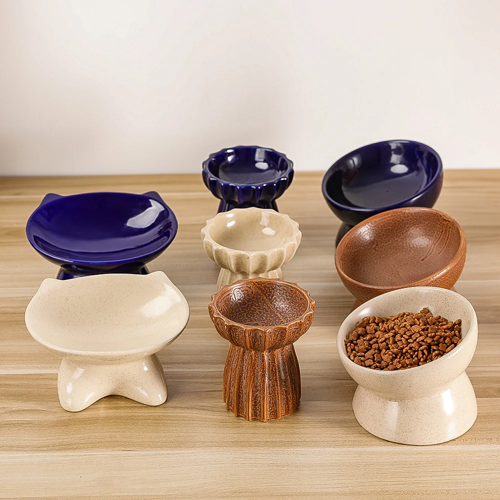 Керамическая маленькая/наклонная повышенная миска для кошек и собак поднятая