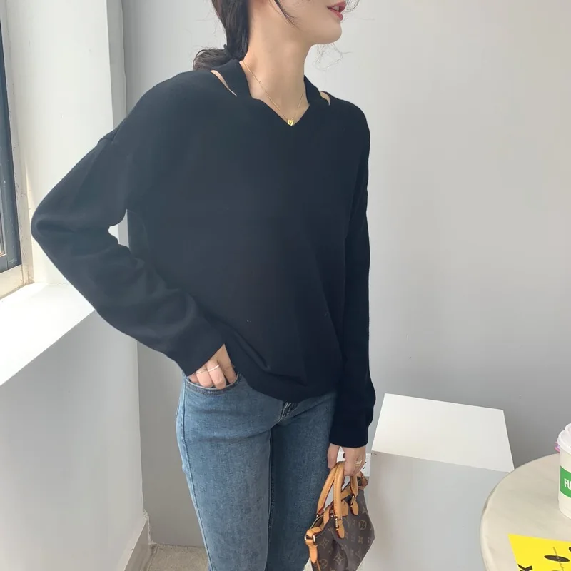 

LANMREM 2021 Early Autumn V-neck Long-sleeved Knitted Long-sleeved Warm White Sweater Solid Color Knitted Top For Women 2A3127