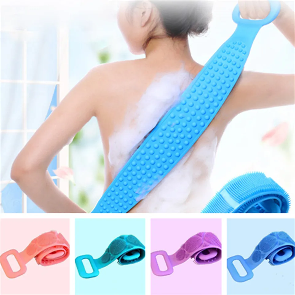 New Long Back Rubbing Sided Silicone Scrub Body Skin Bathroom Gel Bath Brush Strip Massage Rubs Bathing Tape | Дом и сад