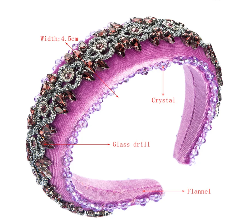 

Amethyst Sponge Flannel Claw Chain Hairbands Fashion Exaggerated Wide Edge Glass Drill Headbands