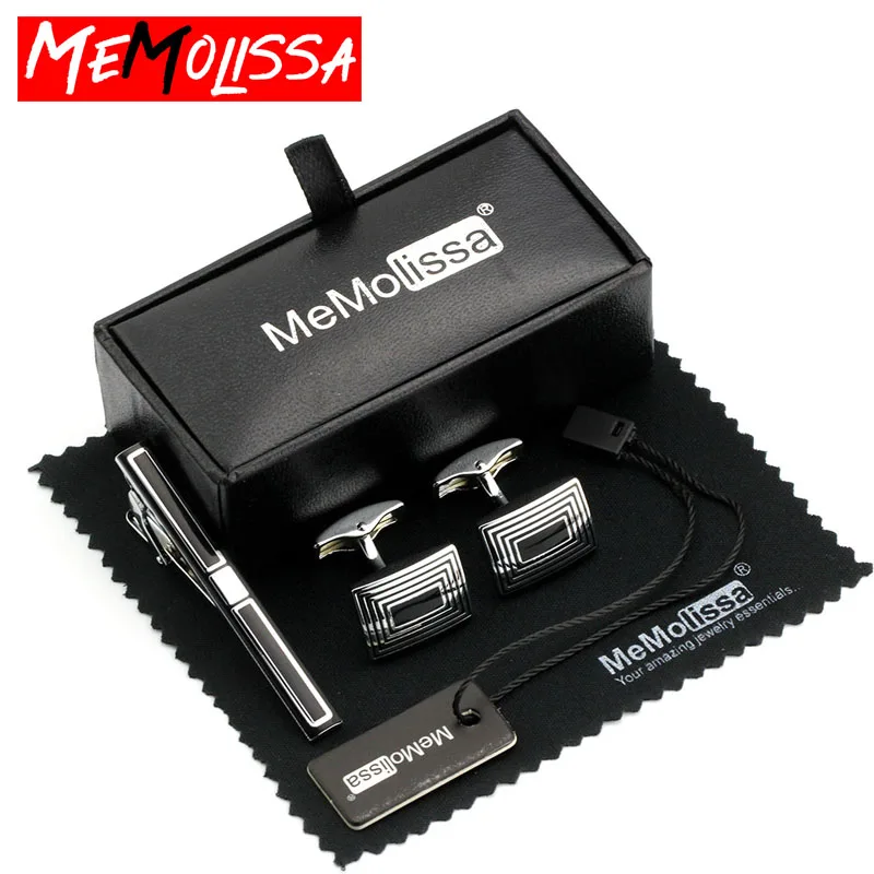 Набор Запонок и зажимов для галстука в полоску|cufflinks tie clip set|tie clipsquare cufflinks |