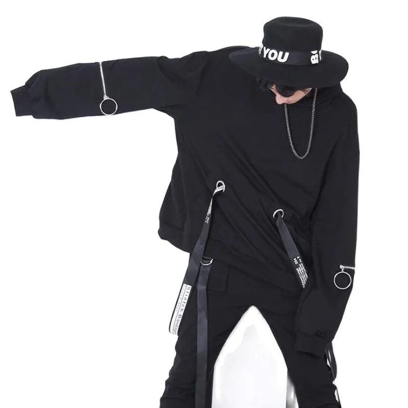 Толстовка мужская оверсайз в стиле хип-хоп свитшот на молнии с лентами накидкой