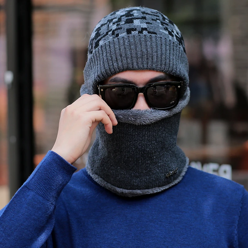 Зимние шапочки для мужчин шарф вязанные шапки кепки маска Warm капот Теплые