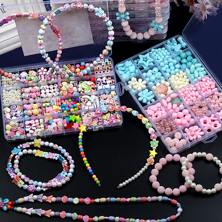 Juguete hecho a mano con cuentas para ni&ntilde;os, cuentas espaciadoras sueltas creativas, manualidades, fabricaci&oacute;n de pulseras, collar, Kit de joyer&iacute;a, juguete para regalo para ni&ntilde;a, 700 Uds.-1