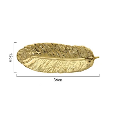 gold 14 inches Зеленый банановый лист керамическая тарелка Золотое перо блюдо десерт ювелирные изделия тарелка блюдо столовая посуда суши-посуда длинная тарелка - Цвет: gold 14 inches