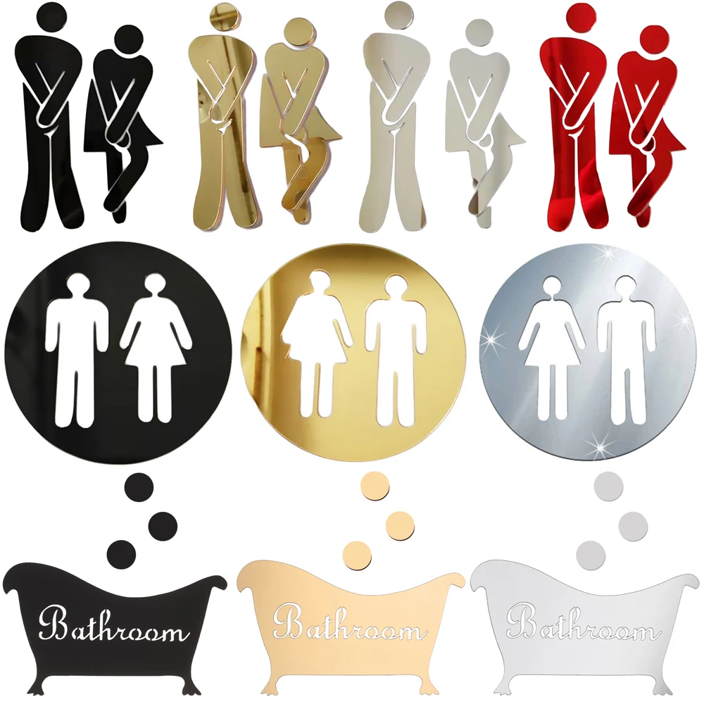 

3D Wall Stickers Toilet Entrance Sign Funny WC Decoration Removable Washroom Poster Woman Man Mirror Surface Decal