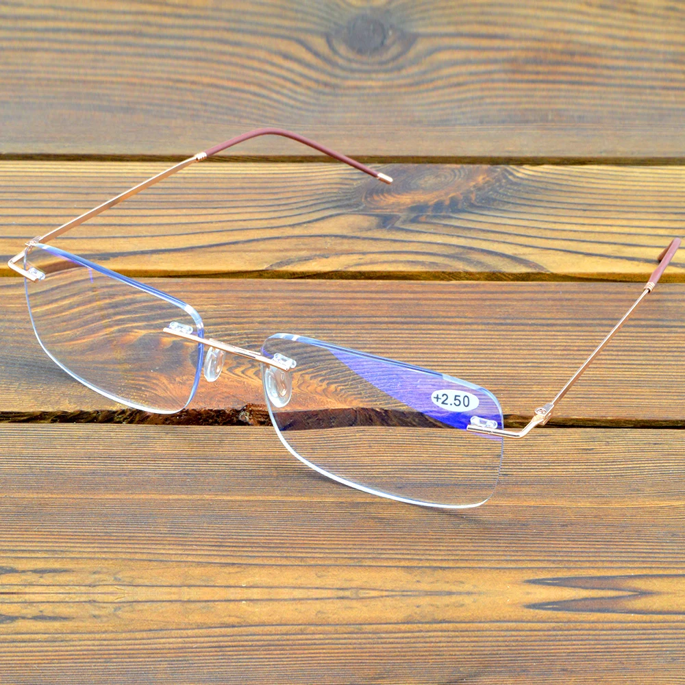 Rimless Gold Color Frame Rectangle Spectacles Coating Lenses See Near N Far Progressive Multi-focus Reading Glasses +0.75 To +4