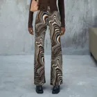 Женские расклешенные брюки с волнами, повседневные брюки, летние и осенние расклешенные брюки с высокой талией и принтом, коричневыезеленые