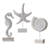 mediterranean style wood carving marine home decor wood crafts sea star conch hippocampus furniture desktop charmingly