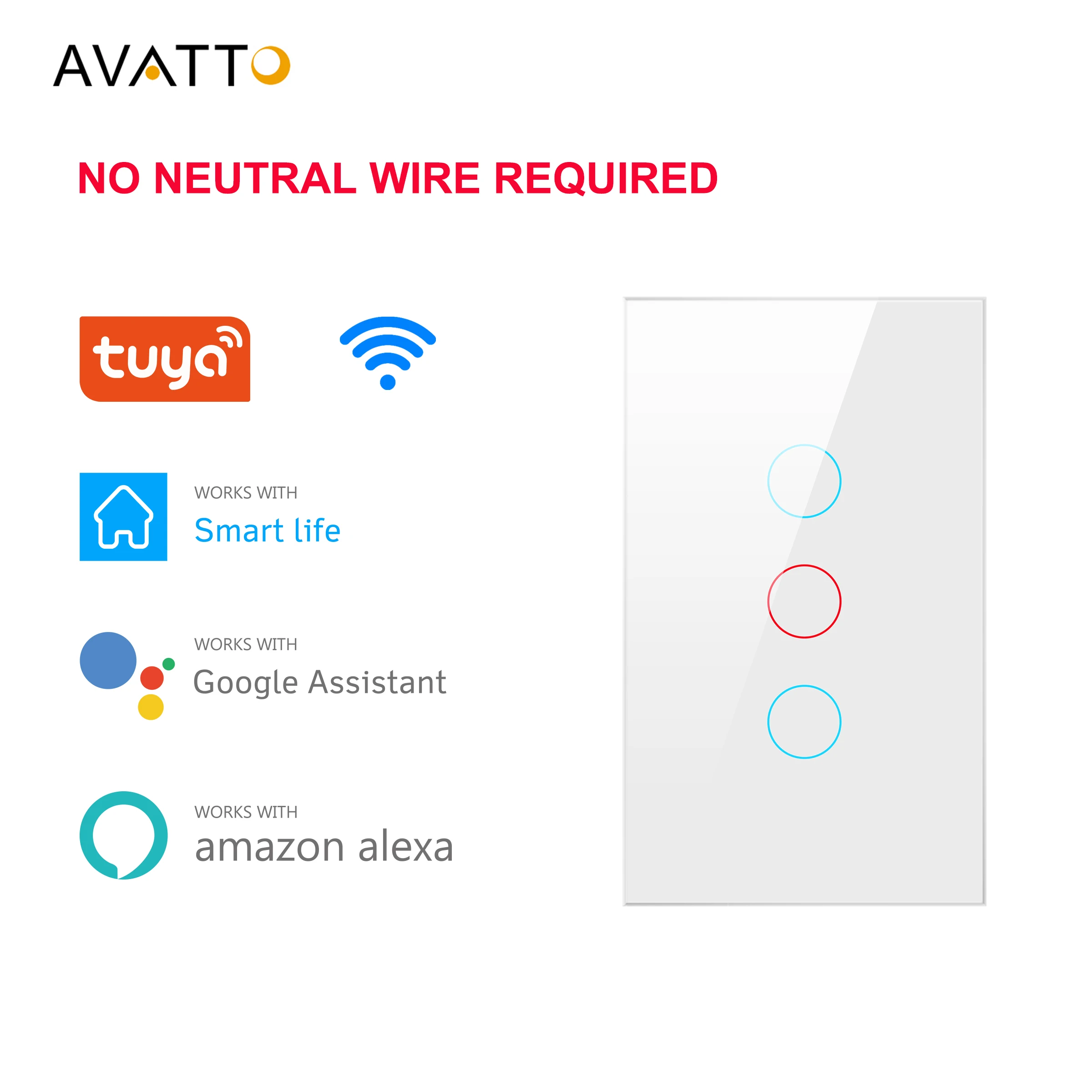 Выключатель света AVATTO с Wi-Fi не требует нейтрального провода дистанционное