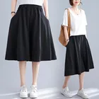 Женские широкие шорты-кюлоты с поясом на резинке, свободные черные шорты с пятью широкими штанинами, с завышенной талией, 140 кг, лето размера плюс