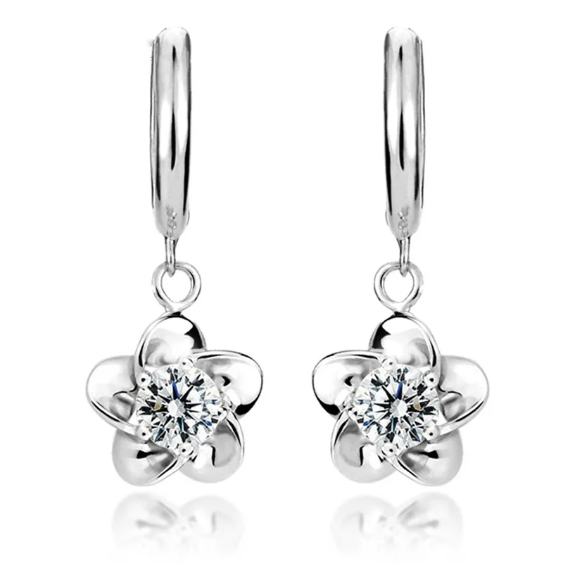 white Bague Ringen нежные цветущие серьги сливы для женщин темперамент серебро 925 ювелирные изделия с цирконом простой стиль серьги подарок для свиданий - Цвет камня: white
