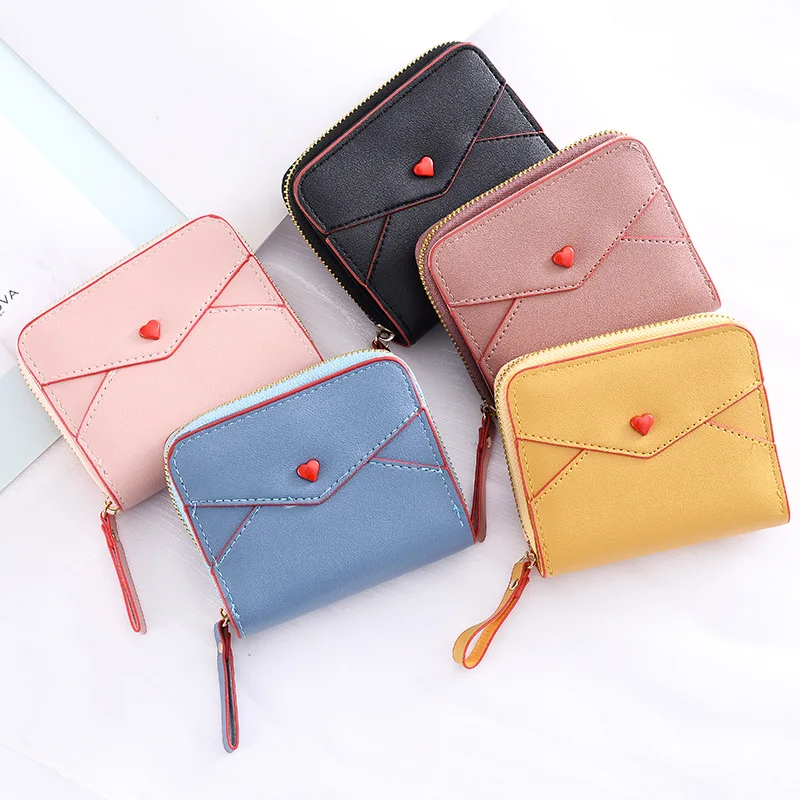 

1 PC PU Leather Short Women's Coin Purses Small Cute Zipper Folded Wallets Credit Card Holdesr Female Clutch Money Bags Clip