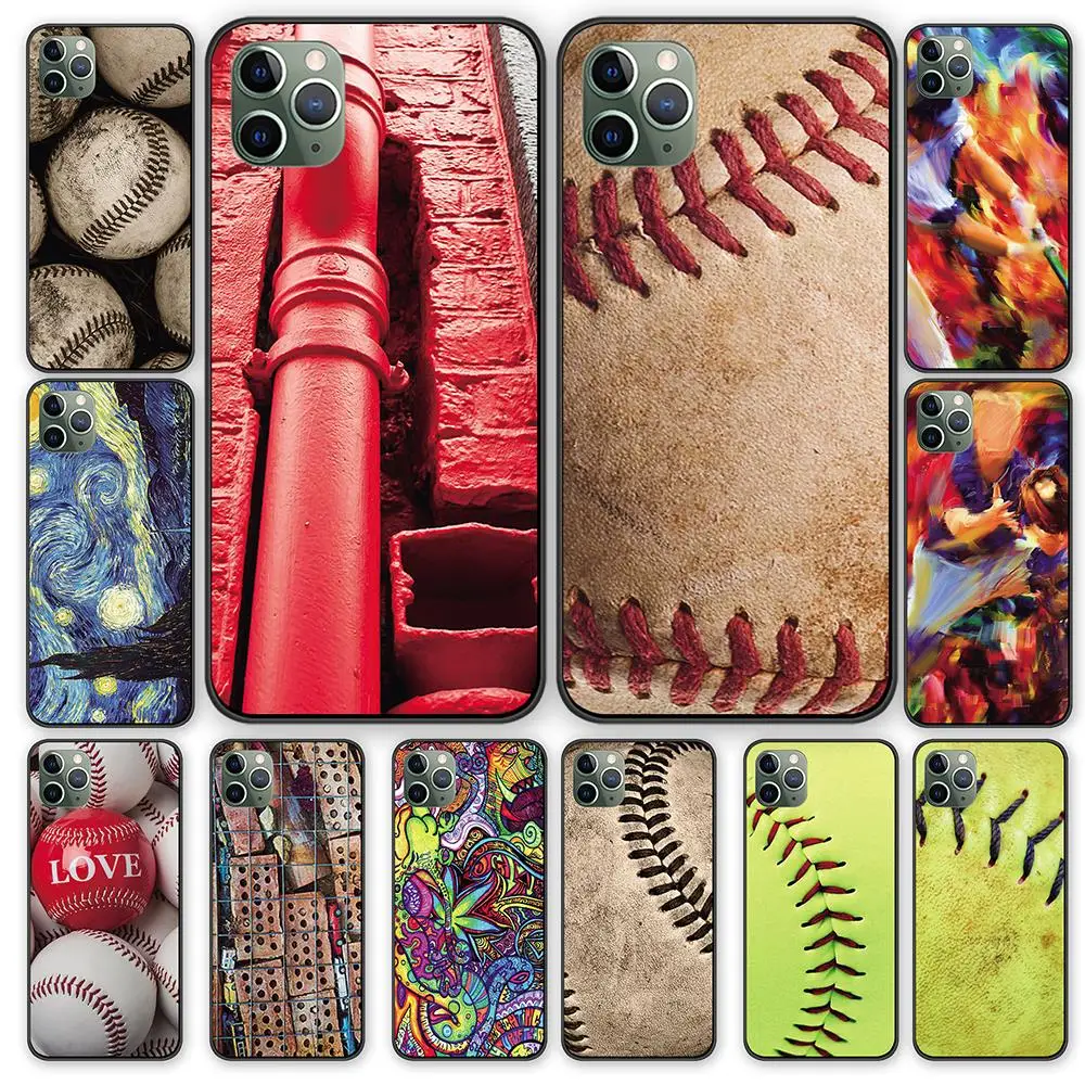 Классический черный чехол из ТПУ с Бейсбольным мячом для iPhone 5 6 6s 7 8 Plus X XS XR 11 Pro