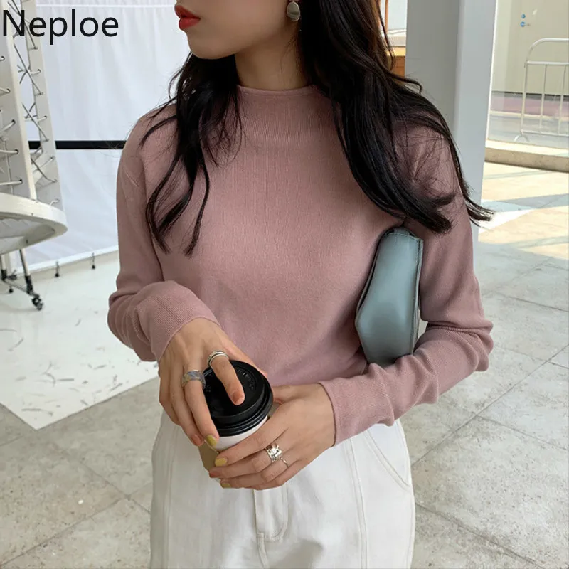 Neploe/базовый вязаный свитер с высокой горловиной однотонный обтягивающий пуловер