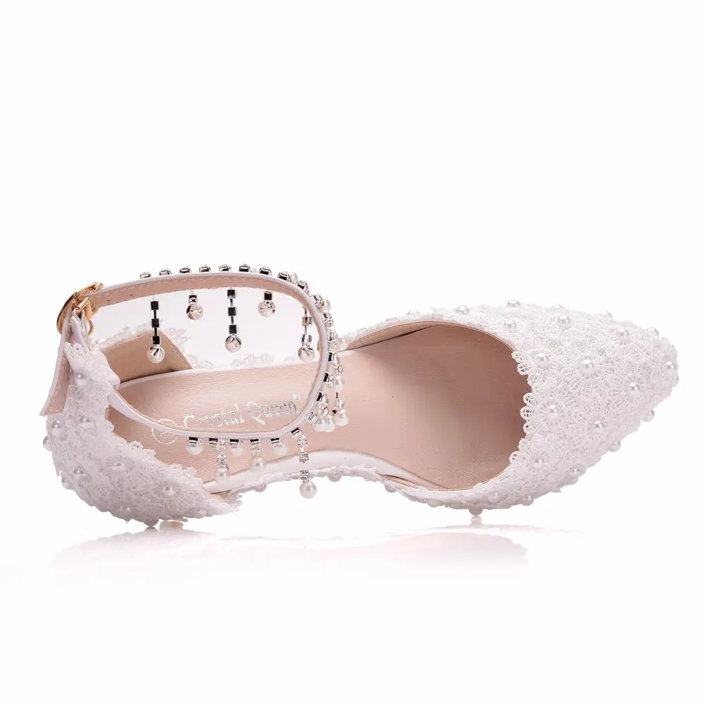 Босоножки женские свадебные с ремешком на щиколотке туфли танкетке кристаллами