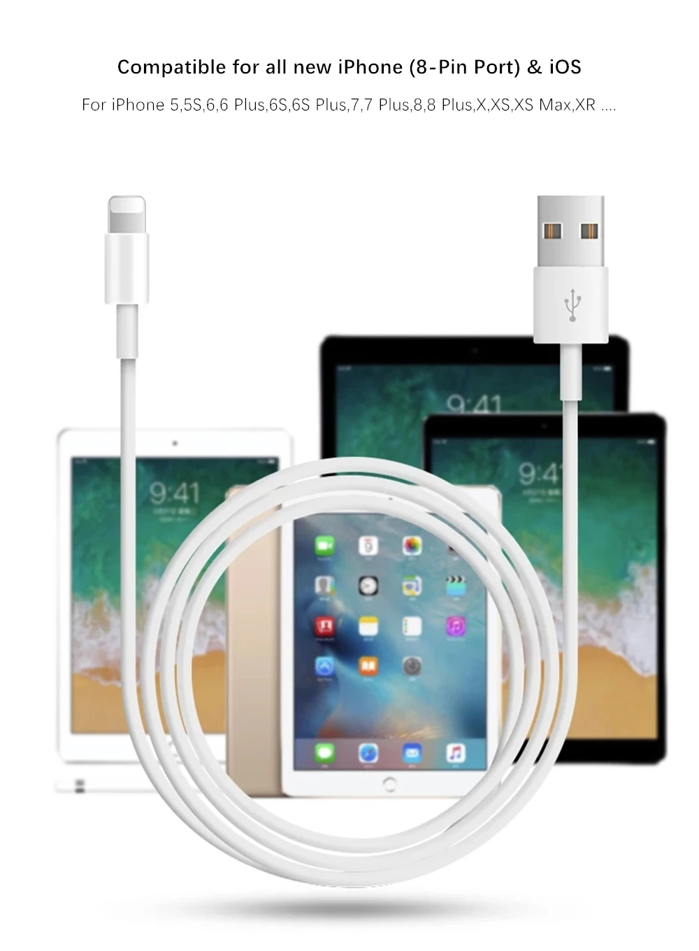 

Kit 1M USB Cable+USB Fast Charger for iPhone X XS Max XR 5S 6 6S 7 8 Plus USB Charging Cable EU Plug Travel Wall Charger Adapter