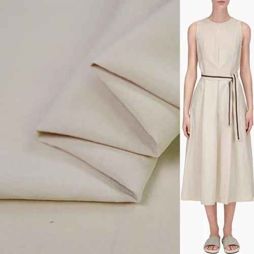 

Beige silk blending linen fabric silk linen blended fabric 36momme 45" width by yard,SLN090