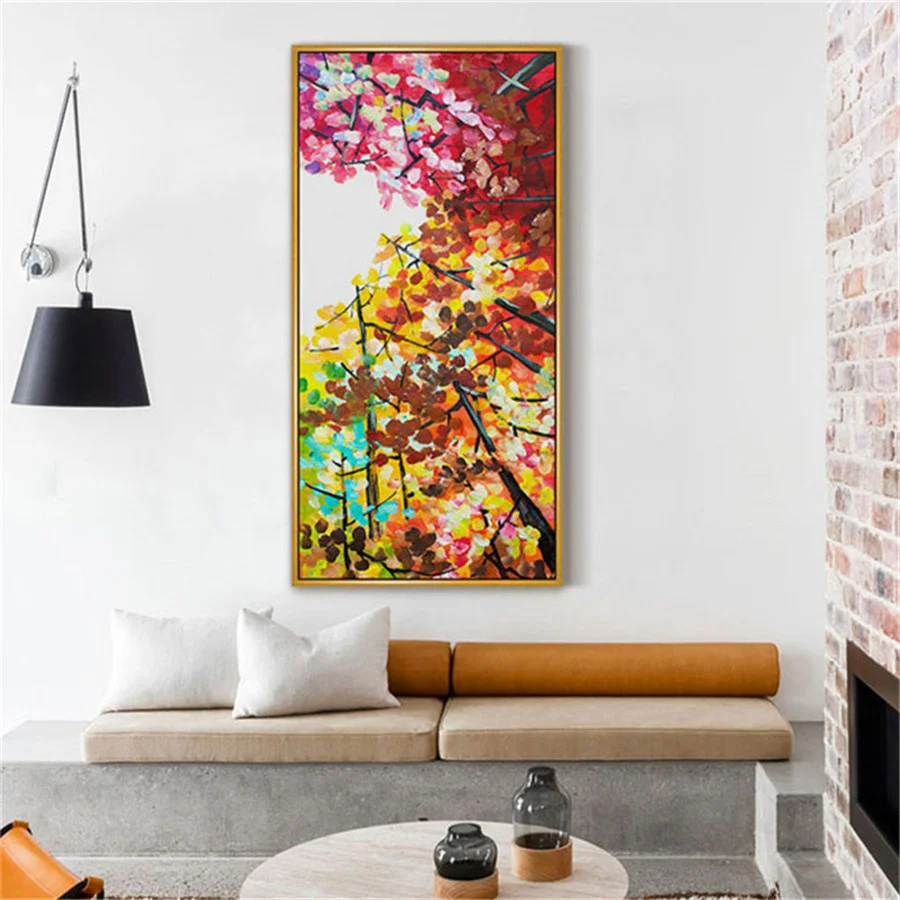 

Handmade concave texture oil painting on canvas natural wall art abstract splendid tree competition growth picture for home offi