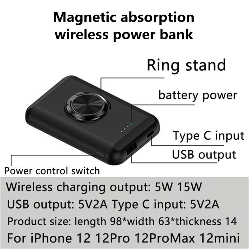 

Wireless Charger 15W Wireless Charging Portable External Battery For MagSafe iPhone 12 Pro Max Mini Xiaomi 5000mAh Power Bank