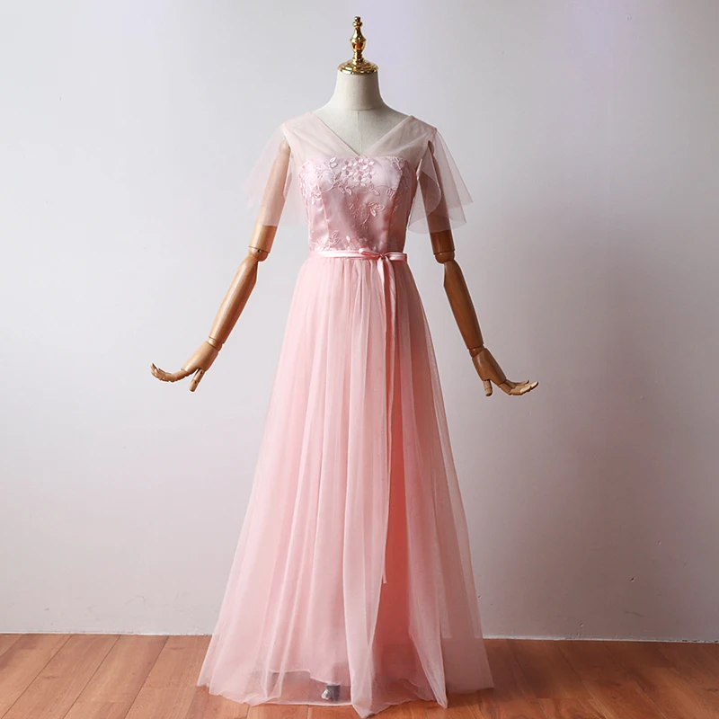 Розовое платье подружки невесты длинное размера плюс для свадебной вечеринки