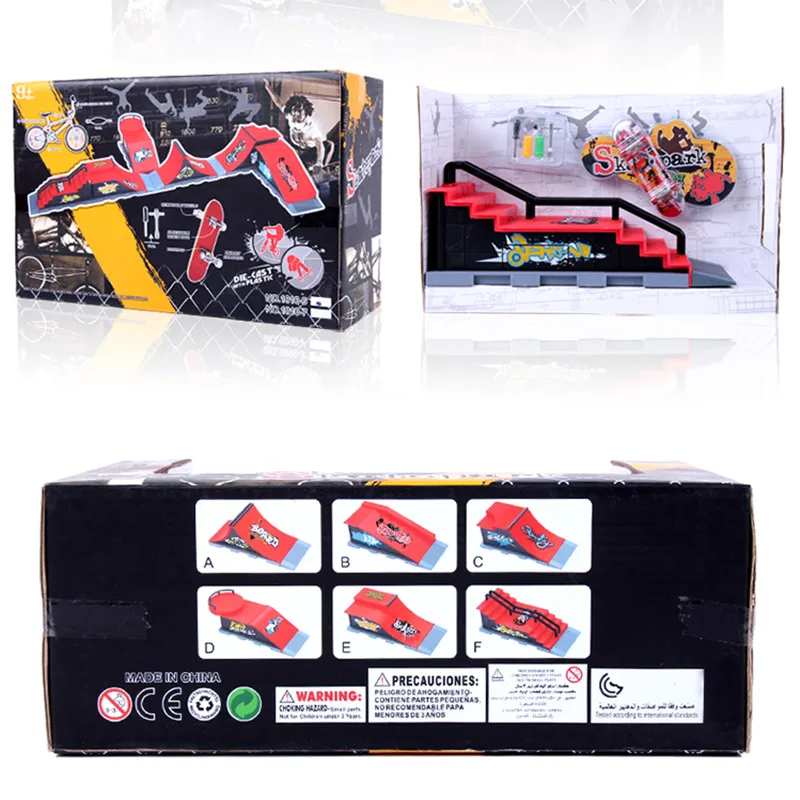 

Kids Finger Skateboard Set Skate Park Ramp Parts Mini Fingerboard Kit Game Props M09