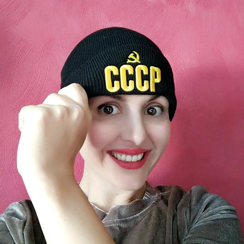 Новинка CCCP шапочка 3D золотая вышивка Повседневная зимняя шапка для мужчин и женщин теплая вязаная шапка сплошной цвет уличная унисекс шапка бини шапка