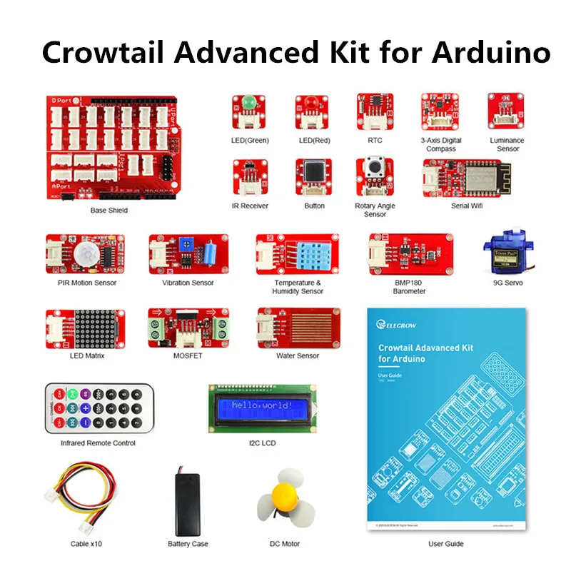 Elecrow Crowtail Advanced Kit for Arduino Starters Kit DIY Maker Programming Leaning Kit with 22 Modules for  Building Projects