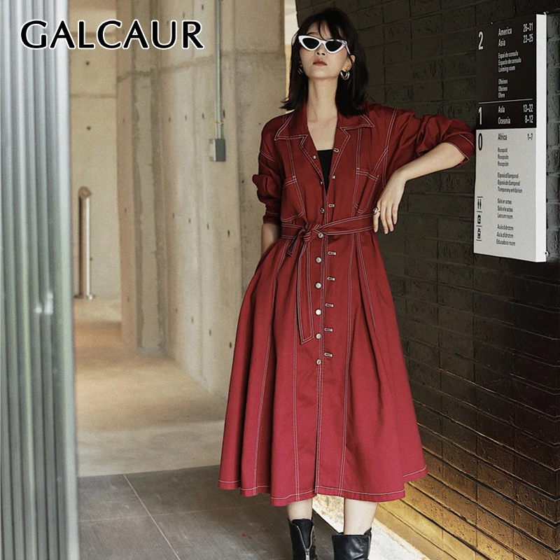 Женский джинсовый плащ GALCAUR винтажный Тренч с отложным воротником и длинными