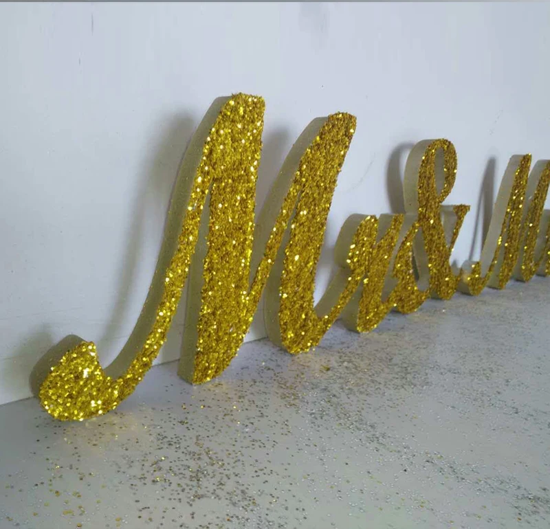 Mr& Mrs Золотой Блестящий Свадебный знак, украшение для свадебного стола, отдельно стоящий Свадебный знак с буквами