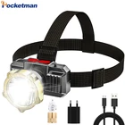 Мощный светодиодный налобный фонарь с зарядкой от USB, Головной фонарь со встроенным аккумулятором, водонепроницаемый головсветильник фонарь, освещение для лагеря