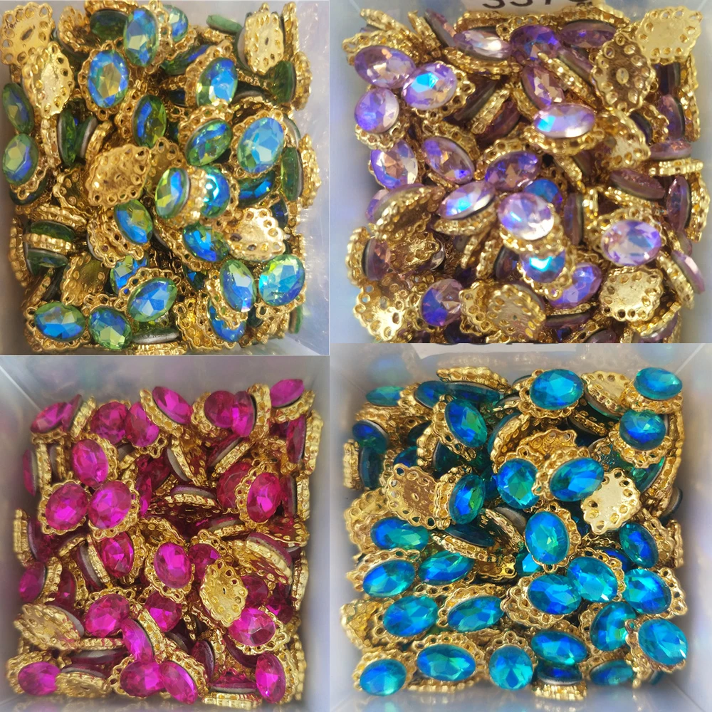 

10pcs Aurora Germ Nail Charms Holo Laser Diamond Crystal Rhinestones For Nails Metal Gold Brim Jewelry 3D Nail Art Charm #H10(2)