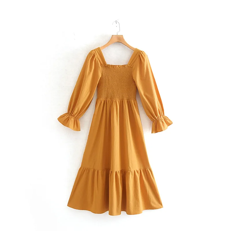 Желтое женское платье Осеннее элегантное вечернее сексуальное ТРАПЕЦИЕВИДНОЕ