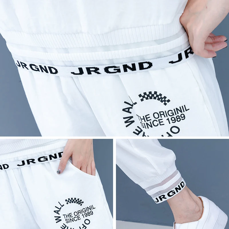 

Letter Print 2 Piece Set Women Casual Sweat Suits Summer Clothing Korean Loose Short Sleeve Hoodie And Sweatpants Set Loungewear