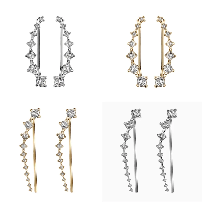 2020 модные длинные серьги-клипсы золотого и серебряного цвета с фианитами для