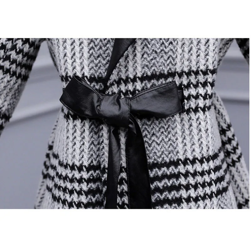 Модное шерстяное Женское пальто зимнее женское длинное в шотландскую клетку с