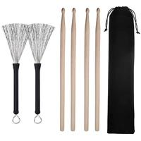 2 pair drum sticks classic maple wood drumsticks sets and 1 pair drum wire brushes retractable drum sticks brush
